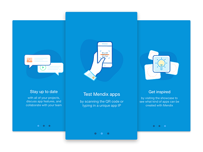 Onboarding screens for our new release of the Mendix App