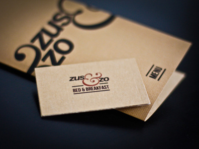 Zus & Zo bed and breakfast branding brown paper business cards food graphic design menu