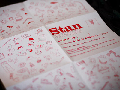 Stan baby Card a3 baby birth card card drawing fold geboortekaart illustration red silkscreen