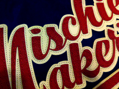 Hand Stitching, in progress baseball brush embroidery mischief script typography