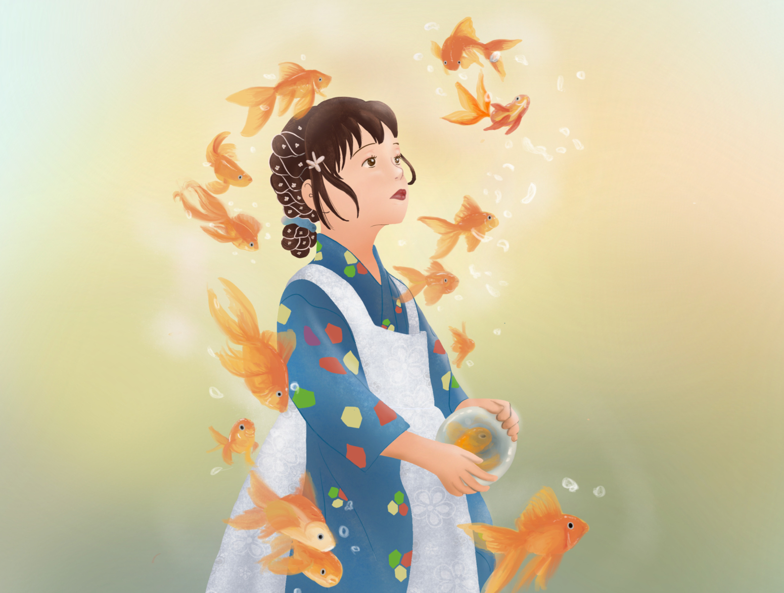 Cute girl with goldfish by Pawpaw on Dribbble