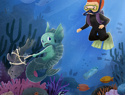 Underwater monster children illustration cute illustration seamonster underwater