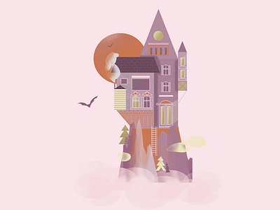 Castle in the Air castle cute flat house illustration