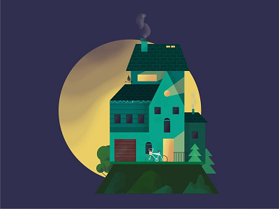 Full moon bike full halloween house illustration moon night texture vector