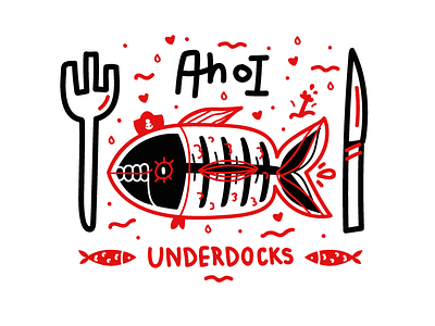 Underdocks Fish Food Restaurant character fish food graphicdesign illustration illustratur sea vectordesign water