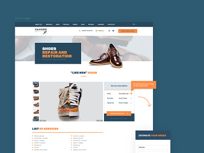 Shoe Repairing service beforeafter brand design form online orange service shoes slider uid uiux ukraine website