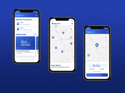 Carpark - Parking app app automotive blue car city clean ios iphone light location location app map map ui modern navigation parking parking app ui ux design uidesign urban art