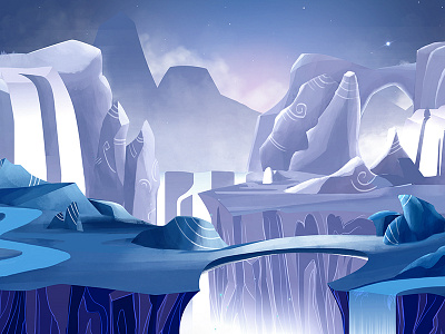 Öhmet art concept concept art environment illustration mountain rocks stones water waterfall