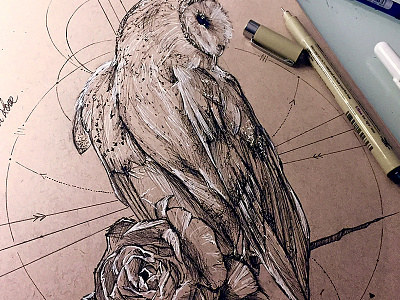 Owl Tattoo art concept drawing hand drawn illustration line owl rose sketch sketchbook tattoo traditional