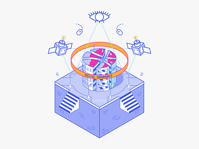 Hello Dribbble! debut dribbble eye hello hello dribbble illistration isometric office satellite