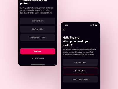 Screen Exploration For Gender Pronoun(s) design figma figma community product design ui ux ux design visual design