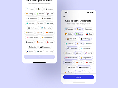 Onboarding Interest Selection Screen category selection design figma figma community inspiration interest selection medium onboarding screen pill product design tag ui ux ux design visual design