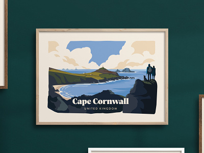 Travel poster clouds cornwall digital holiday illustration lighthouse mockup poster sea travel travel poster vector