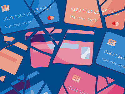 Savings Goal - Debt Free chip credit card cut debit card debt illustration mastercard money pin vector visa