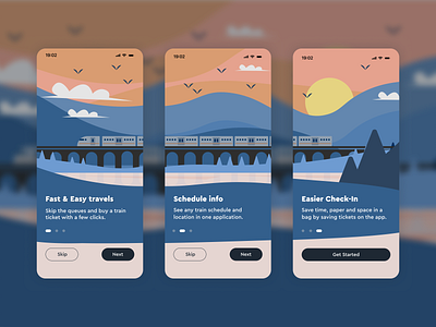 Train Ticket App app bridge mountains nature onboarding register sign up ticket train ui ui design