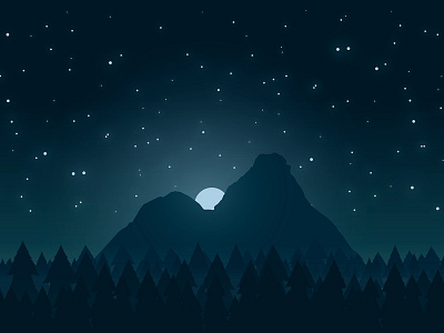 Dark moonlight night landscape blue fog forest galaxy moon moonlight mountain night sky stars tree