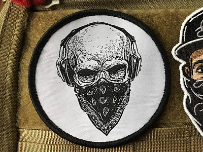 Skull & Headphones badge bandana embroidery headphones illustration needle patch product san francisco skull vector woven
