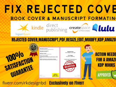 I will format, resize, modify, fix rejected book cover for amazo cover fix error rejected cover