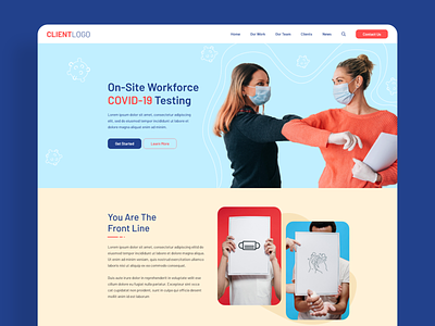 Covid 19 Testing Service Landing Page america banner clean design client logos clientwork contact form content design coronavirus covid19 doodle icons landing page medical pastel color people pharmacy real design simple design webdesign website