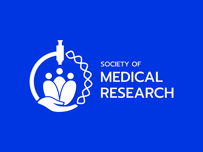 Society of Medical Research blue brand logo design medical medtech microscope people research society technology