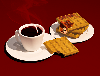 3D waffles for breakfast 3d breakfast cinema design illustration modelling render