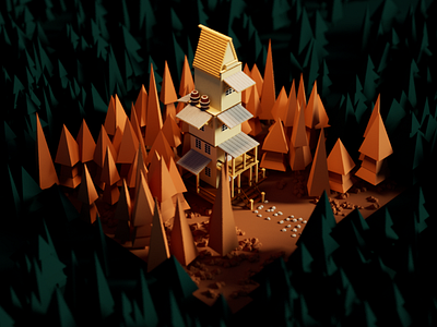 Low polt forest 3d cinema design illustration lowpoly modelling render