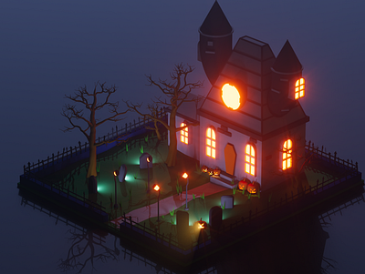 Halloween party house 3d cinema design halloween illustration lowpoly material modelling render