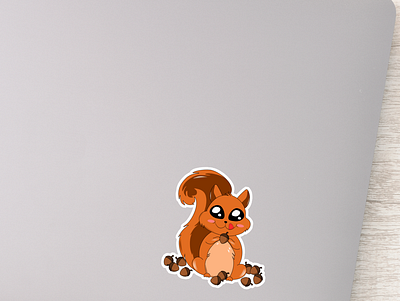 Happy Cute Acorn Squirrel Sticker acorn animal autumn character cute cute animals eating fall graphic design inkscape kawaii stickers vector yummy zazzle