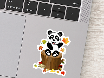 Happy Cute Panda sticker animal autumn leaves cute cute animal graphic design happy inkscape kawaii panda smiling sticker vector