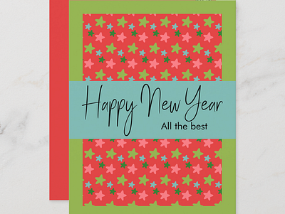 Minimal star pattern Happy new year Postcard 2023 card design green happy new year holiday joy new year pattern postcard postcard design red stars stationery wishes zazzle