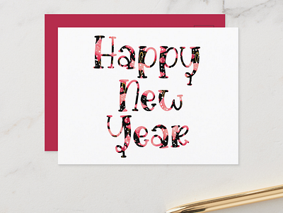 Pink and Black snowy Happy new year pattern postcard 2023 card design graphic design happy new year holiday joy new year pattern photoshop postcard design stationery wishes