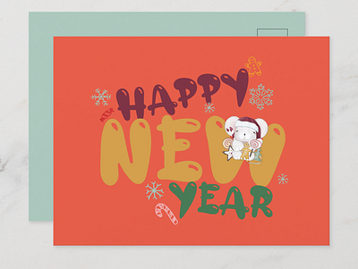 Cute colorful Happy new year wishes postcard 2023 animal candy card colorful colors cookie cute cute mouse graphic design happy new year holiday joy mouse new year photoshop postcard postcard design snow stationery