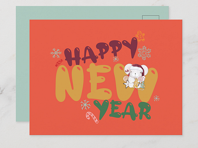 Cute colorful Happy new year wishes postcard