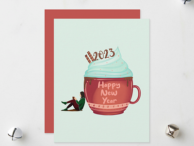 2023 happy new year filled cup holiday card 2023 canva card chocolate coffee cream cup drinking coffee graphic design happy new year holiday hot cocoa joy mug new year postcard postcard design stationery