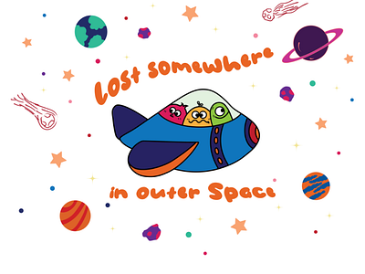 Lost somewhere in space adobe illustrator astro charachters comet creatures doodle galaxy illustration lost outer space planets shooting star space space creatures space monsters space rocks spaceship stars universe