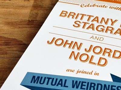 Mutual Weirdness blue event invitation invite orange paper print wedding