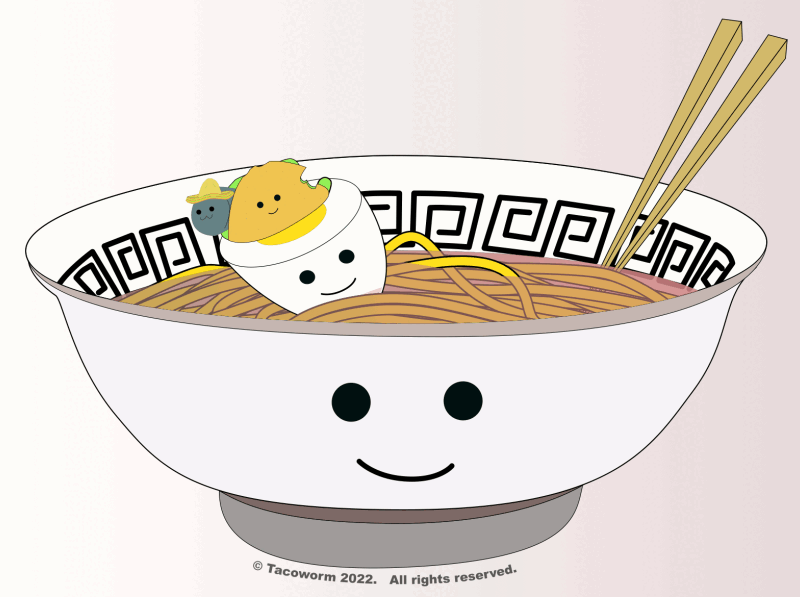 Tacoworm in ramen animation illustration redbubble threadless vector