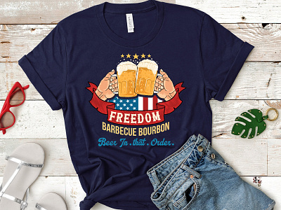 Freedom Barbecue Bourbon T-shirt Design barbecue bbq best t shirt bourbon custom t shirt design freedom hand drawn t shirt design typography