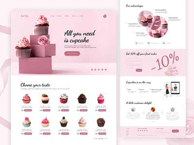 Web Design: Landing page for Bakeshop bakery cake cakes candy chocolate cupcake delicious design dessert home page interface landing page pastry pink sweet ui web web design website website design