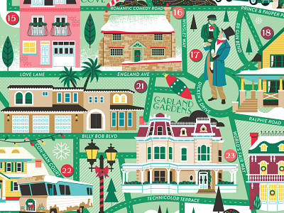 Classic Christmas Movie Map christmas holiday illustration locations map puzzle