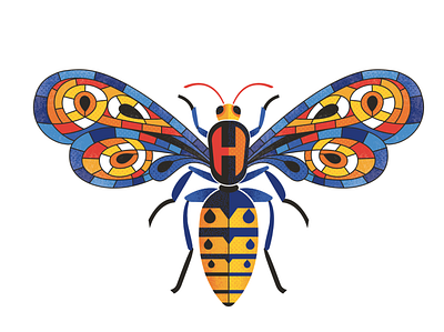 Hackley School Hornet bee branding hornet illustration stained glass