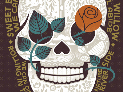 Sugar Magnolia gig poster grateful dead illustration music nature poster poster design retro skull sugar skull vintage