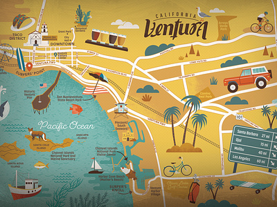 Ventura visitor's guide map beach california guide map map illustration ventura whimsical