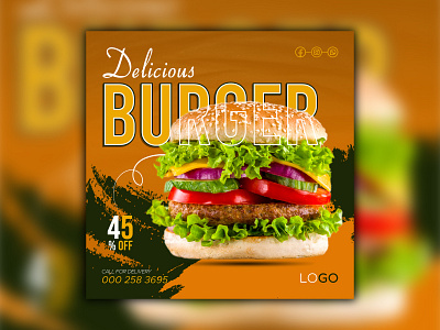 Delicious Burger food social media post Template Design