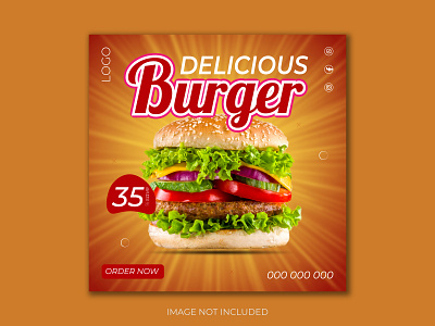 Delicious Burger food social media post Template Design 3d animation banner design branding brochure business card facebook cover flyer design graphic design logo logo design motion graphics post design roll up banner social ui