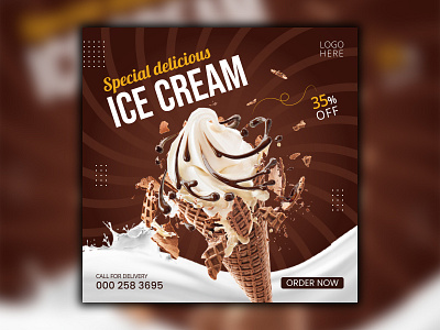 Delicious Ice Cream Post or food social media banner post 3d banner design branding business card facebook cover fluid flyer design graphic design logo luxury mandala pattern design post design roll up banner social media post design