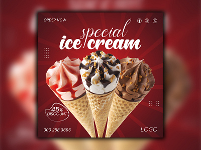 Delicious Ice Cream Post or food social media banner post 3d branding brochure design business card design facebook cover facebook post fluid flyer design graphic design logo luxury luxury background design mandala design motion graphics pattern design post design roll up banner social media food design stationery web banner