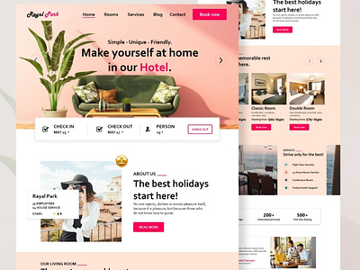 Hotel booking landing page design ✨ adobe app branding design figma graphic design hotel booking illustration landing page logo mobile app photoshop typography ui ux vector web web design website xd