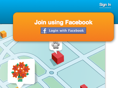 Join using Facebook blue facebook fb map nav orange signin signup