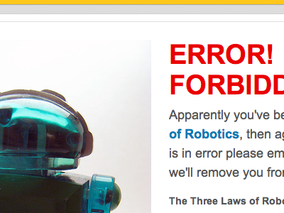 403 Error Page 403 asimov error laws red robot robotics white yellow